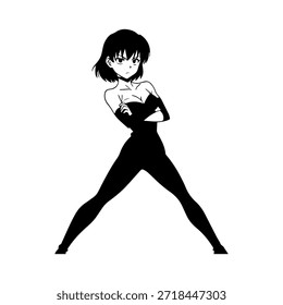 Personagem de Anime Dinâmico na Ilustração de Ação em Preto sobre Branco para Mangá, Arte e Estilos de Design Gráfico