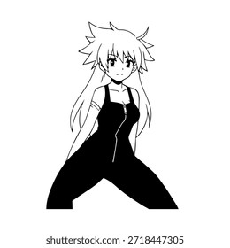 Personagem de Anime Dinâmico na Ilustração de Ação em Preto sobre Branco para Mangá, Arte e Estilos de Design Gráfico
