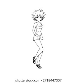 Personaje de anime dinámico en ilustración de acción en negro sobre blanco para manga, arte y estilos de Diseño gráfico