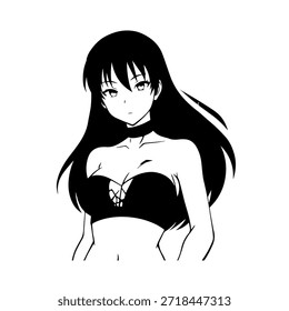 Dynamic Anime Character in Action Illustration in Black on White for Manga, Art, and Graphic Design Styles