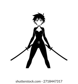 Personagem de Anime Dinâmico na Ilustração de Ação em Preto sobre Branco para Mangá, Arte e Estilos de Design Gráfico