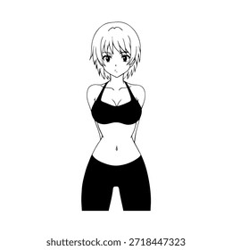 Personaje de anime dinámico en ilustración de acción en negro sobre blanco para manga, arte y estilos de Diseño gráfico
