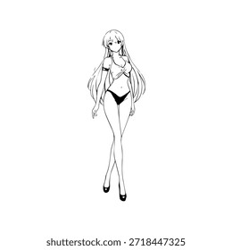 Personagem de Anime Dinâmico na Ilustração de Ação em Preto sobre Branco para Mangá, Arte e Estilos de Design Gráfico
