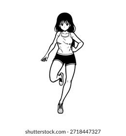 Personagem de Anime Dinâmico na Ilustração de Ação em Preto sobre Branco para Mangá, Arte e Estilos de Design Gráfico