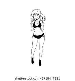 Dynamic Anime Character in Action Illustration in Black on White for Manga, Art, and Graphic Design Styles
