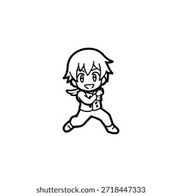 Personagem de Anime Dinâmico na Ilustração de Ação em Preto sobre Branco para Mangá, Arte e Estilos de Design Gráfico