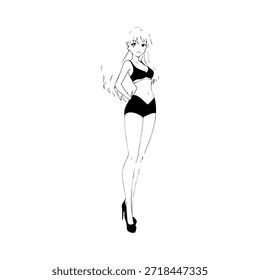 Personagem de Anime Dinâmico na Ilustração de Ação em Preto sobre Branco para Mangá, Arte e Estilos de Design Gráfico