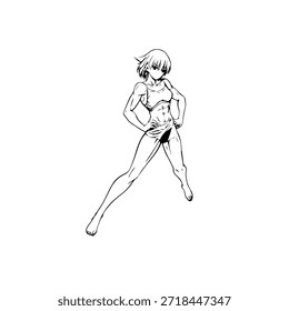 Personagem de Anime Dinâmico na Ilustração de Ação em Preto sobre Branco para Mangá, Arte e Estilos de Design Gráfico