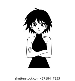 Personaje de anime dinámico en ilustración de acción en negro sobre blanco para manga, arte y estilos de Diseño gráfico