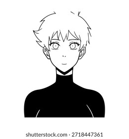 Personagem de Anime Dinâmico na Ilustração de Ação em Preto sobre Branco para Mangá, Arte e Estilos de Design Gráfico