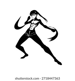 Personagem de Anime Dinâmico na Ilustração de Ação em Preto sobre Branco para Mangá, Arte e Estilos de Design Gráfico