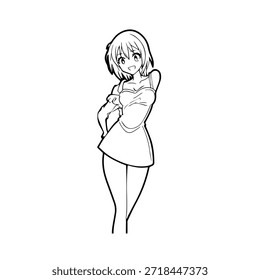 Personagem de Anime Dinâmico na Ilustração de Ação em Preto sobre Branco para Mangá, Arte e Estilos de Design Gráfico