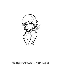 Personagem de Anime Dinâmico na Ilustração de Ação em Preto sobre Branco para Mangá, Arte e Estilos de Design Gráfico