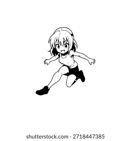 Personagem de Anime Dinâmico na Ilustração de Ação em Preto sobre Branco para Mangá, Arte e Estilos de Design Gráfico