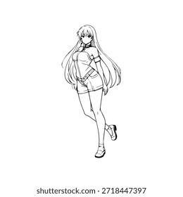 Personagem de Anime Dinâmico na Ilustração de Ação em Preto sobre Branco para Mangá, Arte e Estilos de Design Gráfico