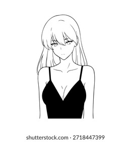 Dynamischer Anime-Charakter in Aktion Illustration in Schwarz auf Weiß für Manga-, Kunst- und Grafikdesign-Stile