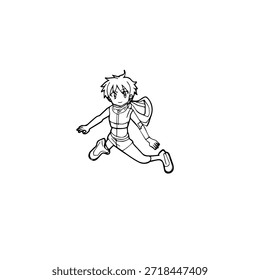 Dynamic Anime Character in Action Illustration in Black on White for Manga, Art, and Graphic Design Styles