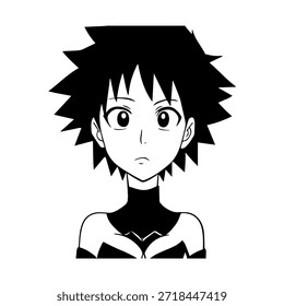 Personagem de Anime Dinâmico na Ilustração de Ação em Preto sobre Branco para Mangá, Arte e Estilos de Design Gráfico