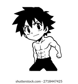 Personaje de anime dinámico en ilustración de acción en negro sobre blanco para manga, arte y estilos de Diseño gráfico