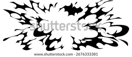 Dynamic anime comic burst with black explosive splash and radiating impact lines for manga action scenes. Bold silhouette with sharp edges and flowing smoke effect for battle moment or dramatic panel.