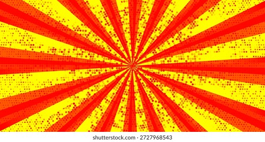 Plano de fundo de explosão de anime dinâmico com linhas de velocidade de quadrinhos radiais e pontos de meio-tom - efeito de explosão brilhante irradiando do centro para painéis de mangá, cenas de ação, gráficos de super-heróis ou arte pop retro.