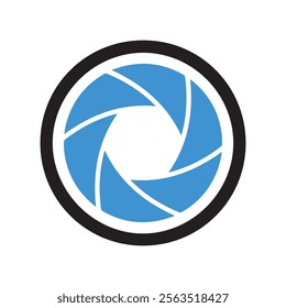 Dynamic aperture vector. Modern blue and black shuttericon for photography and design.