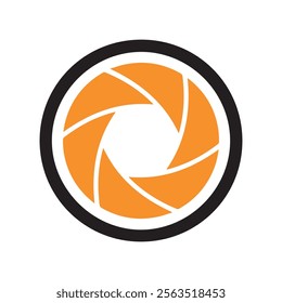 Dynamic aperture vector. Modern orange and black shutter icon for photography and design.