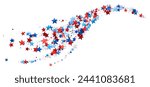 Dynamic arc of red, white, and blue stars on a white background, symbolizing American pride and celebration.