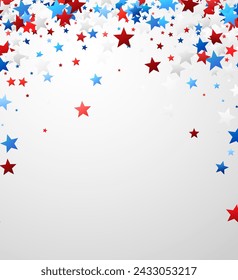 Dynamic arc of red, white, and blue stars on a white background, symbolizing American pride and celebration.