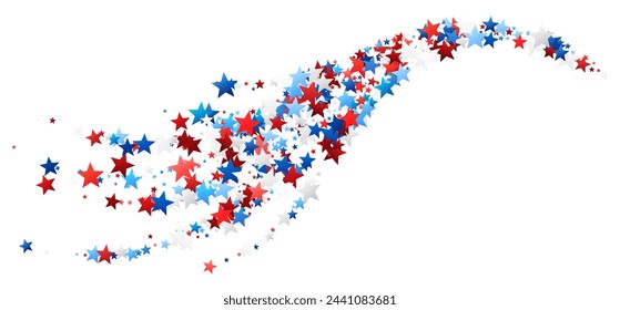 Dynamic arc of red, white, and blue stars on a white background, symbolizing American pride and celebration.