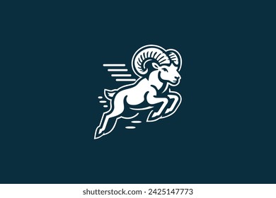 Dynamic Aries Ram logo Icon with Speed Lines on Navy Background