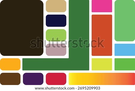 A dynamic arrangement of brightly colored geometric blocks and rectangles with rounded edges. Features a mix of solid hues and subtle gradient transitions, creating a modern and energetic visual.