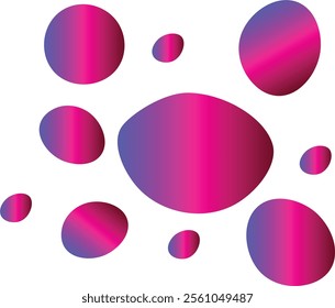 Dynamic arrangement of pink-to-blue gradient shapes in various sizes, presenting a bold and creative abstract concept.