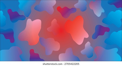 Arreglo dinámico de Formas suaves, orgánicas y con forma de gota en un patrón sin fisuras, con suaves transiciones de color del azul al rojo.