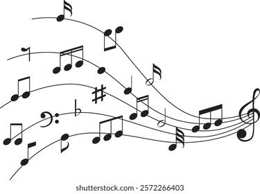 Dynamic arrangement of various musical notes and symbols