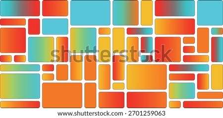A dynamic arrangement of various sized geometric shapes with smooth, rounded corners, featuring vibrant gradient color transitions on a clean white backdrop.
