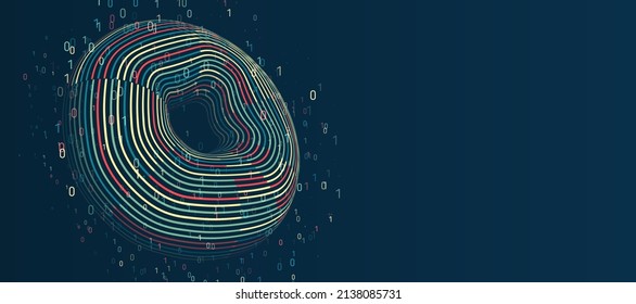 A dynamic array of information, consisting of lines in the form of a ring. Big data stream futuristic infographics. File structuring, machine learning. Big data visualization. Data sorting process.