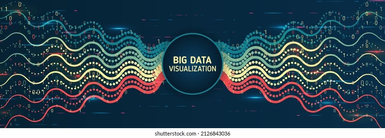 A dynamic array of information consisting of multi-colored lines and waves. Data sorting process. Big data stream futuristic infographics. File structuring, machine learning. Big data visualization.