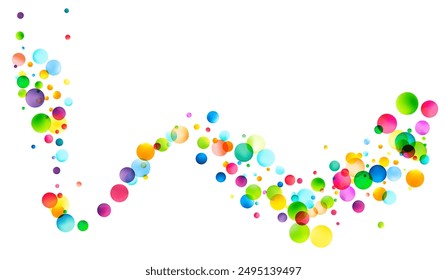 A dynamic array of translucent, multicolored bubbles soars across a white background, creating a lively and vibrant abstract scene.