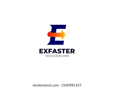 Dynamic Arrow on Letter E Gradient Logo Inspiration. Creative Initial Letter E with Arrow Icon Symbol Logo Design. Progress and Growth Branding for Company Identity. Alphabet Vector Logo Illustration.