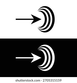 Flecha dinámica que alcanza el objetivo creciente, diseño moderno para lograr objetivos y enfocar la energía, elegante símbolo en blanco y negro para soluciones comerciales