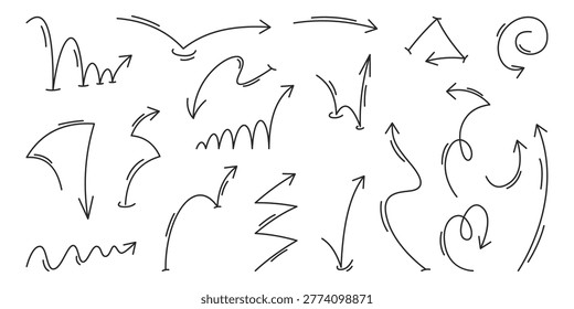 Dynamic arrow set with spiral trajectories and bounce curves, vector ball jumping icons with movement direction, rebound paths, black flowing lines on black background