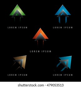 dynamic arrow shaped design logo element with emboss and 3d effect - negative