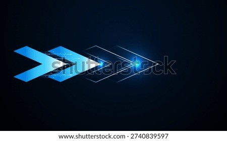 Dynamic arrows move forward in a glowing line, symbolizing quantum technology driving digital increase and long-term success. arrows shine with electric light, representing rapid increase in digital technology and quantum-powered success.