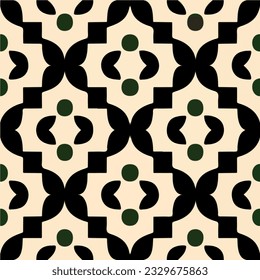 Dynamic art deco pattern featuring black and white stripes and vibrant green circles creates a peppermint inspired motif, infusing a touch of retro charm.