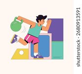 Dynamic athlete training hard with kettlebell, building strength and endurance in a modern, vibrant fitness concept, perfect for active lifestyle brands