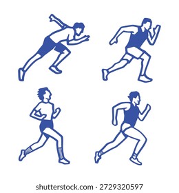 Dynamic Athletic Figures Sprint and Jog Running Illustrations