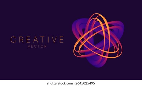 Forma De Átomo Dinâmico. Elemento de design gráfico moderno da molécula abstrata. Símbolo de átomo de física da ciência geométrica. Design de mistura de gradiente colorido. Modelo Vetor Criativo. 