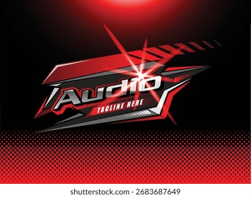Dynamisches Audio-Logo-Design mit kräftigen roten Akzenten und futuristischem Flair, perfekt für moderne Marken und dynamische Projekte
