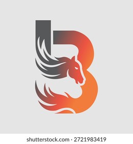 Logotipo dinámico de la letra B con la cabeza galopante del caballo